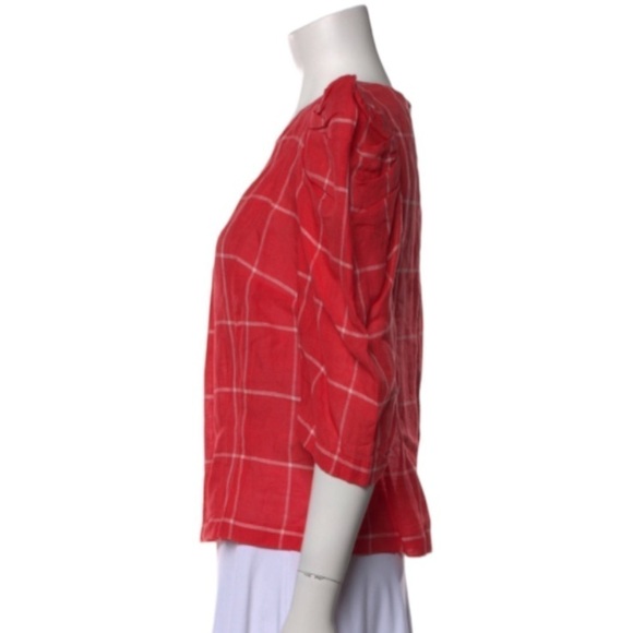 Mara Hoffman Linen Blend Top NWOT Windowpane Plaid in Red - Picture 3 of 9
